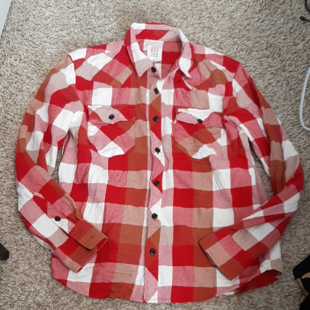 Topo Designs Red and White Plaid Shirt